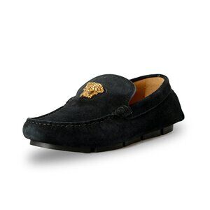 Versace Men's 100% Suede Leather Gold Medusa Driver Loafers Shoes US 7 IT 40